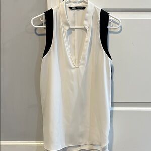 Zara Gray and Black Mandarin Collar Blouse